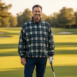 Pivot Rules Quarter Zip Windshirt Men XXL Navy Blue Plaid Pullover‎ Golf Sports